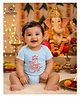 BLUSHES 100% Cotton Knit Ganesh Chaturthi Theme Half Sleeves Typography Printed Onesie - Aqua Blue