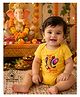 BLUSHES 100% Cotton Knit Ganesh Chaturthi Theme Half Sleeves Happy Ganesh Chaturthi Text Printed Onesie - Yellow