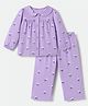 Babyhug Cotton Blend Knit Full Sleeves Co-ords Shirt & Pyjama Night Suit With Floral Print - Lavender