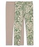 Kiggle 100% Cotton Knit Pack Of 2 Solid & Tropical Theme Printed Leggings - Multi Colour