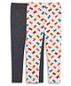 Kiggle 100% Cotton Knit Pack Of 2 Solid & Gummy Bears Printed Leggings - Multi Colour