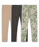 Kiggle 100% Cotton Knit Pack Of 3 Solid & Tropical Theme Printed Leggings - Multi Colour