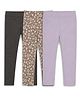Kiggle 100% Cotton Knit Pack Of 3 Solid & Floral Printed Leggings - Multi Colour