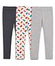 Kiggle 100% Cotton Knit Pack Of 3 Bear Printed & Solid Leggings - Black Grey & White