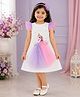 NAVKIYA G Neoprene Woven Frill Sleeves Unicorn Printed Pearl Embellished Dress - White