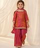 AJ Dezines Silk Woven Three Fourth Sleeves Gota Lace Embellished Kurti & Palazzo With Dupatta Set - Red