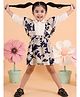 AJ Dezines Cotton Woven Floral Printed Pinafore Style Dress With Three Fourth Sleeves Top Set - Navy Blue & White