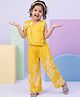 AJ Dezines Cotton Woven Sleeveless Floral Printed Bow Applique Detailed Top & Pants Set - Yellow