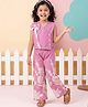 AJ Dezines Cotton Woven Sleeveless Floral Printed Bow Applique Detailed Top & Pants Set - Purple
