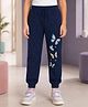 NUSYL Cotton Blend Knit Butterfly Printed Trackpant - Navy Blue