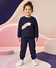 NUSYL Cotton Blend Knit Full Sleeves Star Patch Detailed Sweatshirt & Joggers Set - Navy Blue