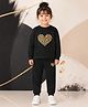 NUSYL Cotton Blend Knit Full Sleeves Leopard Printed Hearts Designed Sweatshirt & Joggers Set - Black
