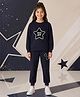 NUSYL Cotton Blend Knit Full Sleeves Star & Star Girl Text Printed Sweatshirt & Joggers Set - Navy Blue