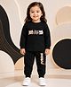 NUSYL Cotton Blend Knit Full Sleeves Cats Printed Sweatshirt & Joggers Set - Black