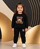 NUSYL Cotton Blend Knit Full Sleeves Sweatshirt and Jogger with Full Length and Bear Print in Black for 5-6 Years