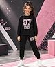 NUSYL Cotton Blend Knit Full Sleeves Numerical Printed Sweatshirt & Joggers Set - Black