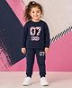 NUSYL Cotton Blend Knit Full Sleeves Numerical Printed Sweatshirt & Joggers Set - Navy Blue