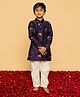 DULAAR Chanderi Woven Full Sleeves Elephant Embroidered Kurta & Pyjama Set - Purple