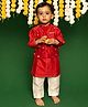 DULAAR Chanderi Woven Full Sleeves Hearts Embroidered Kurta & Pyjama With Attached Jacket Set - Red