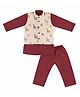 DULAAR Chanderi Woven Three Fourth Sleeves Solid Kurta & Pyjama Set With Deer Printed Jacket Set - Maroon