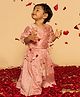 DULAAR Chanderi Woven Half Sleeves Floral Printed Crystal Beads Embellished Choli & Lehenga Set - Pink