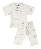 DULAAR Organic Cotton Woven Half Sleeves Animals & Birds Printed Coordinating Tee & Pants Set - White