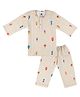 DULAAR Organic Cotton Woven Half Sleeves Animals & Birds Printed Coordinating Tee & Pants Set - Beige