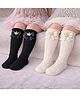 The little lookers Cotton Knit Pack Of 2 Pearls Embellished Crown & Bow Applique Detailed Socks - Black & Skin