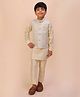 P-MARK Jacquard Knit Full Sleeves Solid Kurta Pyjama Set With Geometric Motifs Embroidered Jacket - Cream