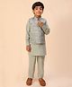 P-MARK Jacquard Knit Full Sleeves Solid Kurta Pyjama Set With Geometric Motifs Embroidered Jacket - Light Green
