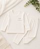 The little lookers Cotton Blend Knit Full Sleeves Sheep & Brand Name Printed Tee & Pants Thermal Set - White