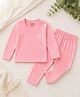 The little lookers Cotton Blend Knit Full Sleeves Sheep & Brand Name Printed Tee & Pants Thermal Set - Pink