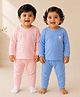 The little lookers Cotton Blend Knit Pack Of 2 Full Sleeves Sheep & Brand Name Printed Tee & Pants Thermal Set - Pink & Blue