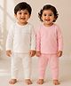 The little lookers Cotton Blend Knit Pack Of 2 Full Sleeves Sheep & Brand Name Printed Tee & Pants Thermal Set - Pink & Off White