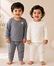 The little lookers Cotton Blend Knit Pack Of 2 Full Sleeves Animal Printed Tee & Pants Thermal Set - Off White & Grey