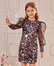FOSTRIC Cotton Woven Full Puffed Sleeves Sequins Embellished Dress - Black