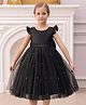 FOSTRIC Tulle Woven Frill Sleeves Pearls Embellished Dress - Black