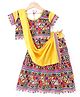 Ridokidz Cotton Blend Woven Half Sleeves Floral & Ethnic Motifs Embroidered Navratri Theme Choli & Lehenga Set With Dupatta - Yellow