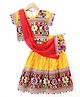 Ridokidz Cotton Blend Woven Half Sleeves Floral & Ethnic Motifs Embroidered Navratri Theme Choli & Lehenga Set With Dupatta - Yellow