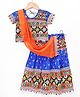 Ridokidz Cotton Blend Woven Half Sleeves Floral & Ethnic Motifs Embroidered Navratri Theme Choli & Lehenga Set With Dupatta - Royal Blue