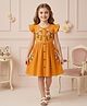 FOSTRIC Cotton Woven Frill Sleeves Floral Embroidered Dress - Orange