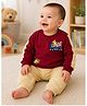 Sportking Fleece Knit Full Sleeves Animal Bus Embroidered Winter Sweatshirt & Pants Set - Red
