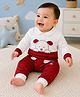 Sportking Fleece Knit Full Sleeves Puppy Embroidered Winter Sweatshirt & Pants Set - White & Red