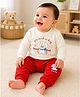 Sportking Fleece Knit Full Sleeves Poodle Printed Winter Sweatshirt & Pants Set - Off White