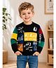 Sportking Fleece Knit Full Sleeves Multilingual Typography Designed Colour Blocked Winter Sweatshirt & Pants Set - Black