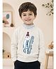 Sportking Fleece Knit Full Sleeves Ski Bear Printed Light Winter Sweatshirt - Beige