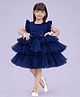 PinkChick Satin Woven Frill Sleeves Bow Applique Detailed Tutu Dress - Navy Blue