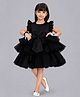 PinkChick Satin Woven Frill Sleeves Bow Applique Detailed Tutu Dress - Black