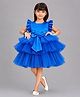 PinkChick Satin Woven Frill Sleeves Bow Applique Detailed Tutu Dress - Blue