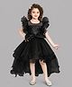PinkChick Sequin Woven Frill Sleeves Sequins Embellished Bow Applique Detailed High Low Dress - Black